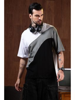 Eszett - Men Grey Cotton Colorblock Oversized Fit T-Shirt