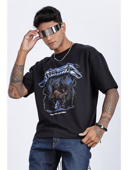 Eszett - Men's Black Cotton Graphic Oversized Fit T-Shirt