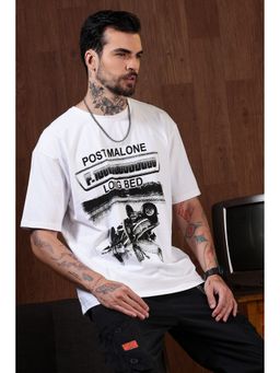 Eszett - Men White Cotton Crew Neck Typography Oversized Fit T-Shirt