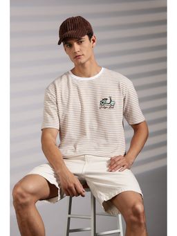 Eszett - Men's White Cotton Stripes Oversized Fit T-Shirt