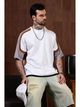 Eszett - Men White Cotton Colorblock Oversized Fit T-Shirt