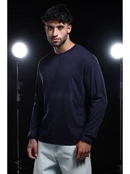 Eszett - Men Navy Blue Cotton Plain Oversized Fit T-Shirt