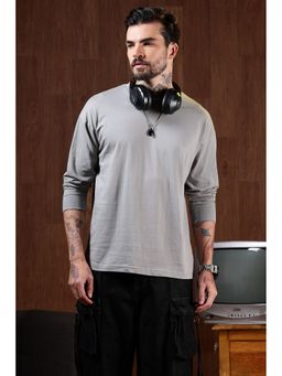 Eszett - Men's Grey Cotton Plain Oversized Fit T-Shirt