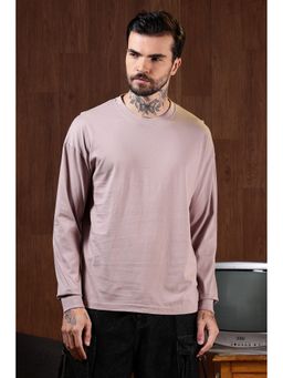 Eszett - Men Mauve Cotton Plain Oversized Fit T-Shirt