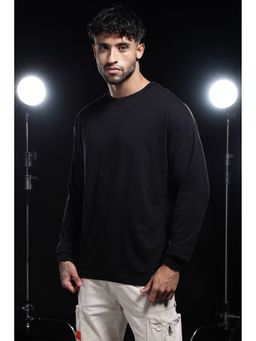 Eszett - Men Black Cotton Plain Oversized Fit T-Shirt