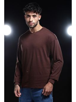 Eszett - Men's Brown Cotton Plain Oversized Fit T-Shirt