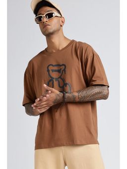 Eszett - Men's Brown Cotton Graphic Oversized Fit T-Shirt