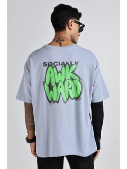 Eszett - Men Grey Cotton Typography Oversized Fit T-Shirt