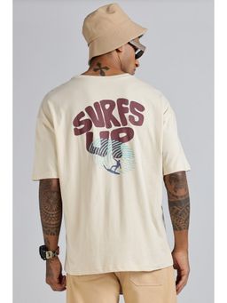 Eszett - Men Beige Cotton Typography Oversized Fit T-Shirt