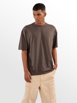Eszett - Men's Charcoal Cotton Plain Oversized Fit T-Shirt
