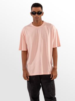 Eszett - Men Pink Cotton Plain Oversized Fit T-Shirt
