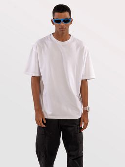 Eszett - Men White Cotton Plain Oversized Fit T-Shirt
