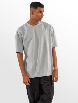 Eszett - Men Grey Cotton Plain Oversized Fit T-Shirt