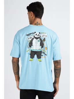 Eszett - Men Blue Cotton Graphic Oversized Fit T-Shirt