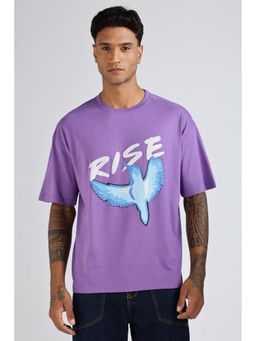 Eszett - Men Purple Cotton Graphic Oversized Fit T-Shirt