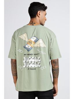 Eszett - Men Green Cotton Typography Oversized Fit T-Shirt