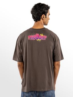 Eszett - Men's Brown Cotton Graphic Oversized Fit T-Shirt