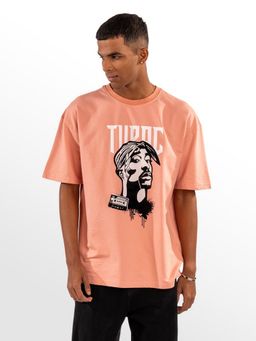 Eszett - Men Peach Cotton Graphic Oversized Fit T-Shirt