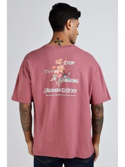 Eszett - Men Mauve Cotton Graphic Oversized Fit T-Shirt