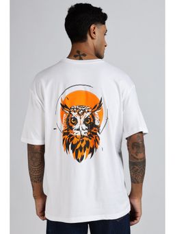 Eszett - Men White Cotton Crew Neck Graphic Oversized Fit T-Shirt