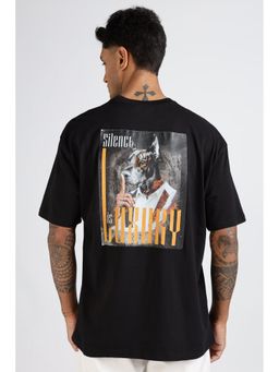 Eszett - Men Black Cotton Graphic Oversized Fit T-Shirt