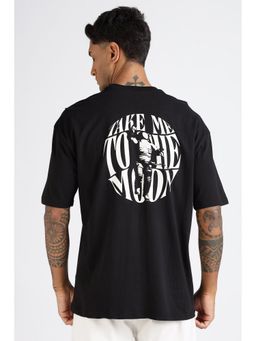 Eszett - Men Black Cotton Typography Oversized Fit T-Shirt