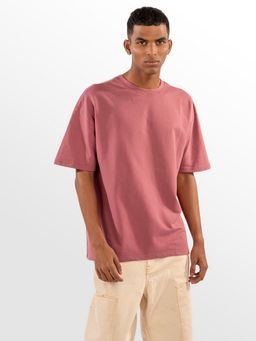 Eszett - Men's Mauve Cotton Plain Oversized Fit T-Shirt