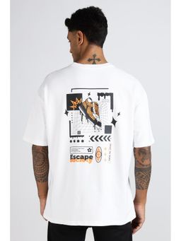 Eszett - Men White Cotton Graphic Drippy Shoes Oversized T-Shirt