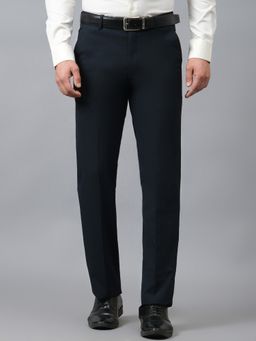 Cantabil - Men's Navy Blue Cotton Blend Plain Regular Fit Pant