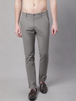 Cantabil - Men Olive Cotton Blend Plain Regular Fit Pant