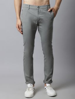 Cantabil - Men's Grey Cotton Blend Plain Regular Fit Pant