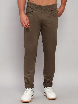 Cantabil - Men Brown Cotton Blend Plain Regular Fit Pant