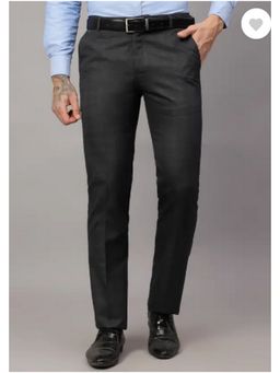 Cantabil - Men's Black Cotton Blend Plain Regular Fit Pant