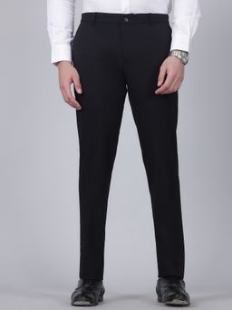 Cantabil - Men Black Cotton Blend Plain Regular Fit Pant