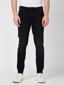 Spykar - Mid Rise Slim Fit Straight Length Black Jeans