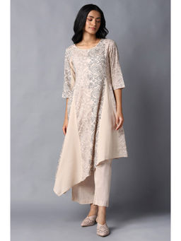 W - Beige Printed Kurta