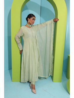 Neha Khullar - Green Chanderi Silk Kurta (Set of 3)