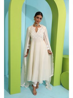 Neha Khullar - Ivory Chanderi Silk Kurta (Set of 3)