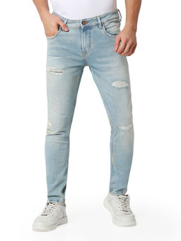 Spykar - Mens Blue Slim Fit Mid Rise Cotton Jeans