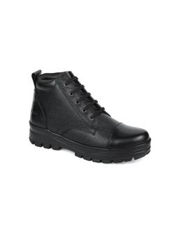 XHUGOY - Black Leather Police Casual Boots