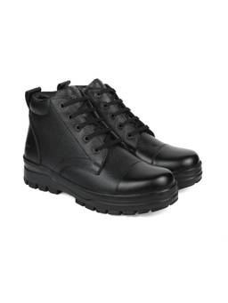 XHUGOY - Black Leather Police Casual Boots