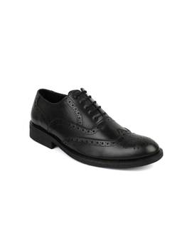 XHUGOY - Black Leather Formal Brogues for Men
