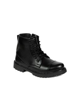 XHUGOY - Men Black Leather Lace-Ups Casual Boots