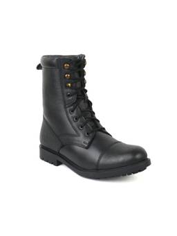 XHUGOY - Men Black Full Leather Military Combat Boots
