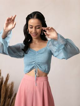 Twenty Dresses by Nykaa Fashion - Blue Solid V Neck Crop Top