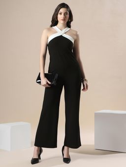 Globus - Womens Black Halter Neck Stylized Back Party Wear Jumpsuit