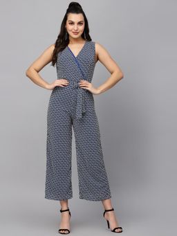 Mafadeny - Womens Printed Sleeveless Belted Jumpsuit