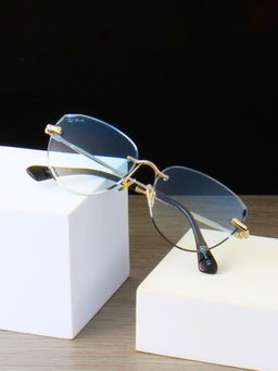 TED SMITH - CATCHME_C6 Blue Solid Metal Round Sunglasses