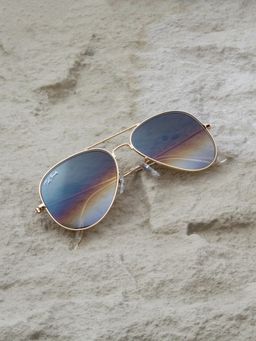 TED SMITH - Unisex Aviator Sunglasses Gold Metal Frame Brown Gradient Glass Lenses Classic Style