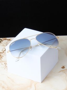 TED SMITH - Unisex Aviator Sunglasses Gold Metal Frame Blue Graded Glass Lenses Classic Style
